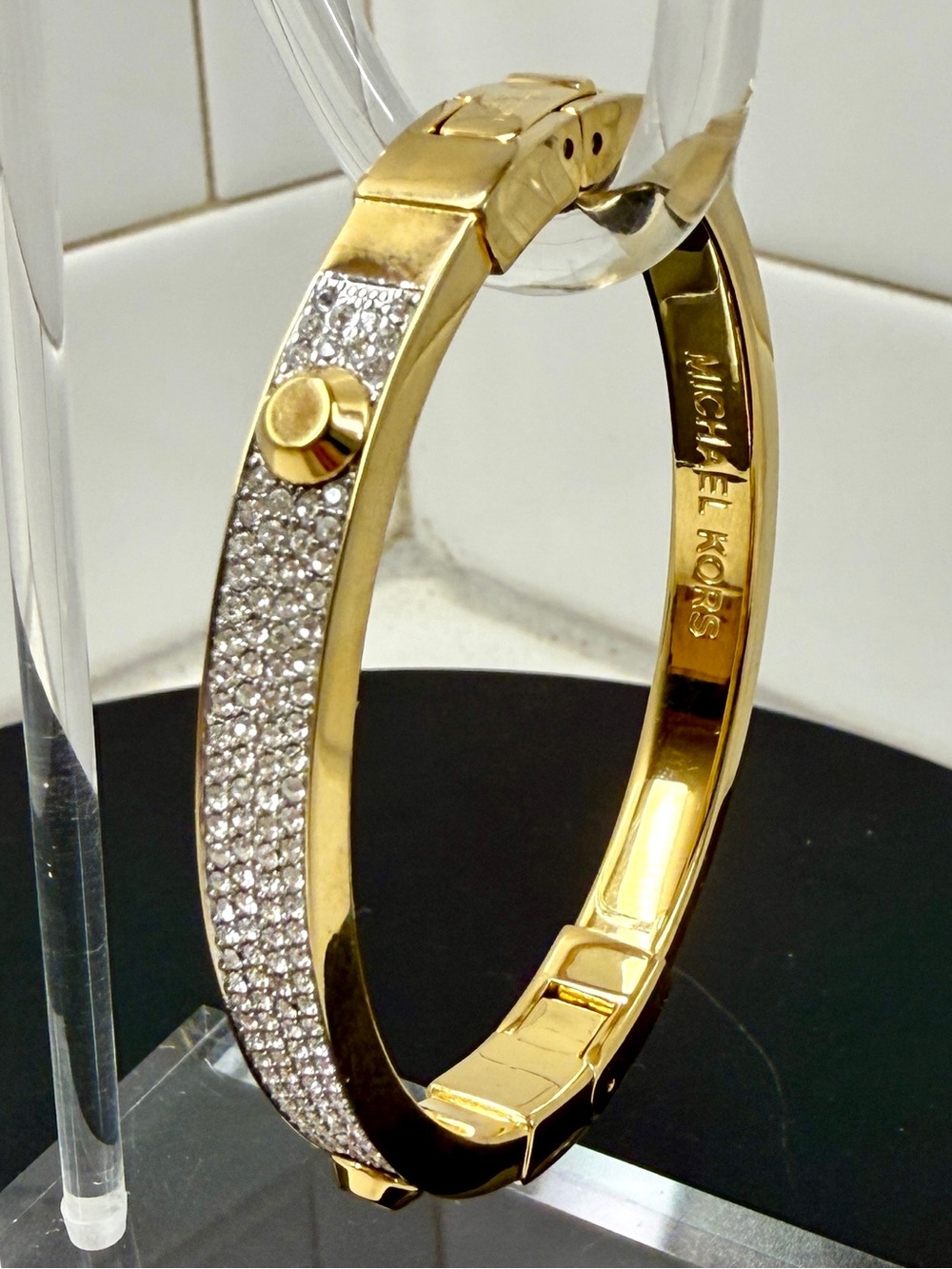 Michael Kors Gold-Tone Crystal Pavé Snap Bangle Bracelet